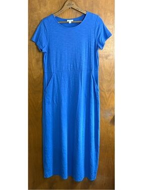 J. Jill Blue Short Sleeve T-Shirt Maxi Dress Pockets Resort Soft Boho Lagenlook
